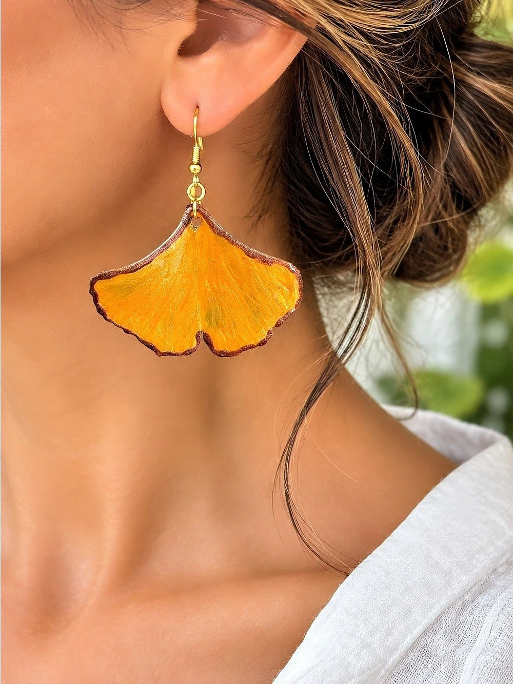 Bloom & Petal Jewelry Ginkgo Leaf Earrings Orange & Brown NWT